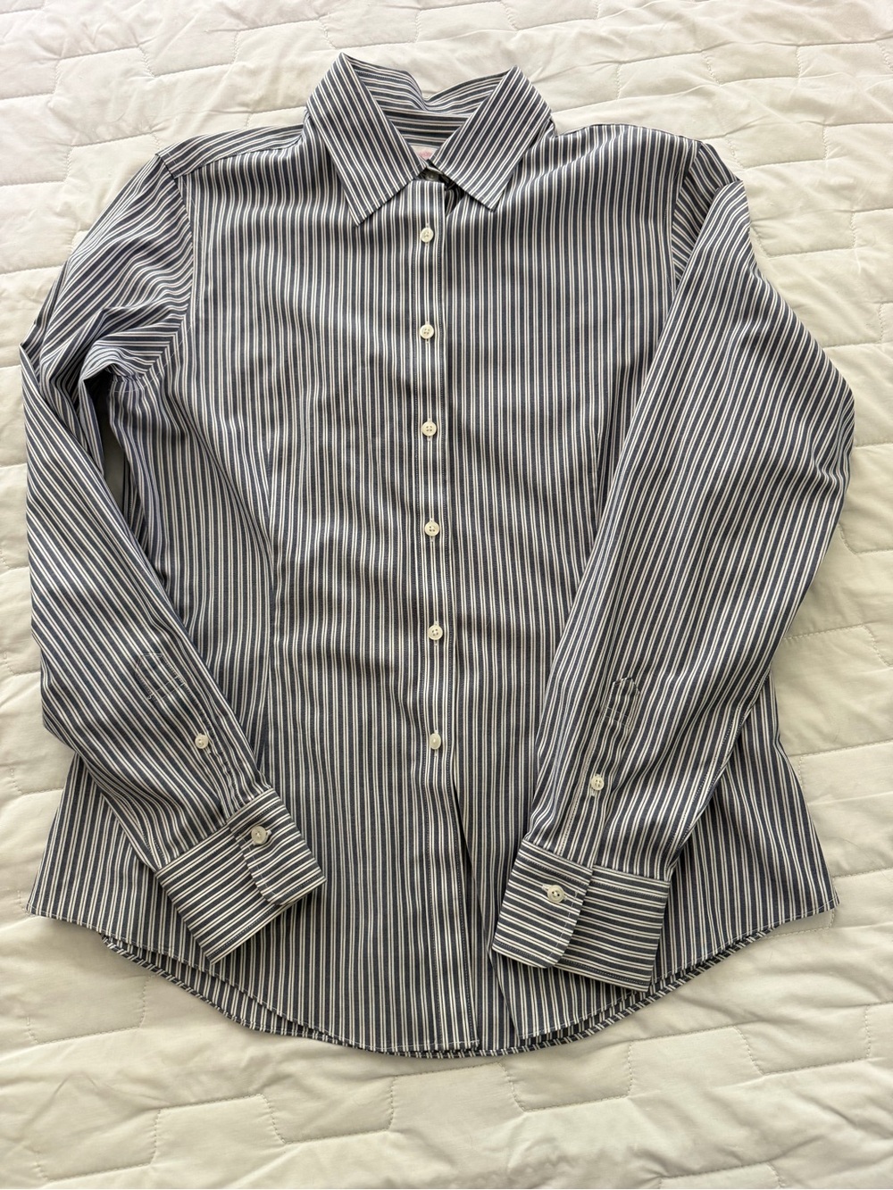 Brooks Brothers Navy and White Vertical Stripe Button-Down Shirt